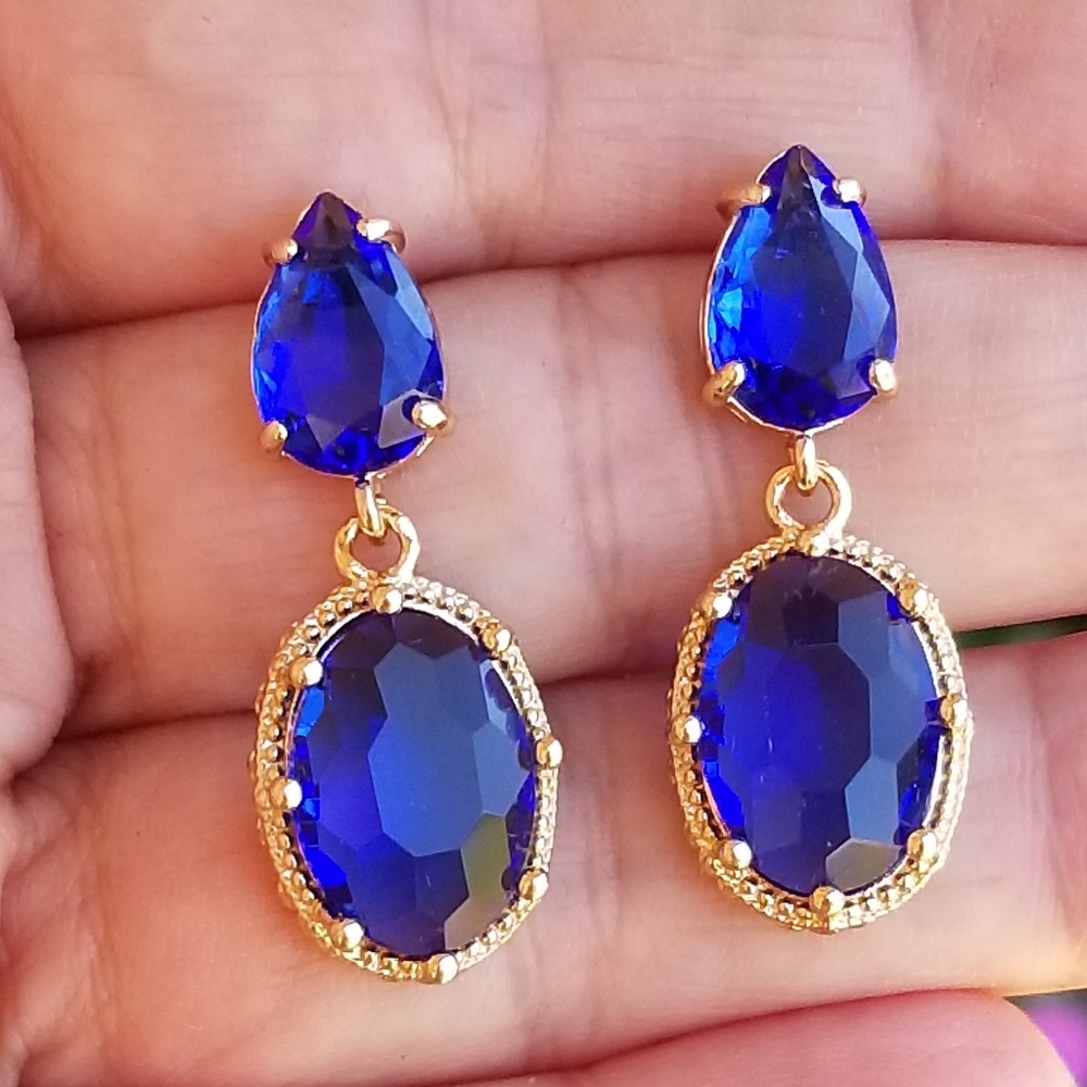 14k Gold Blue Sapphire Stud Earrings, Sapphire Dangle Earrings, Sapphire Jewelry